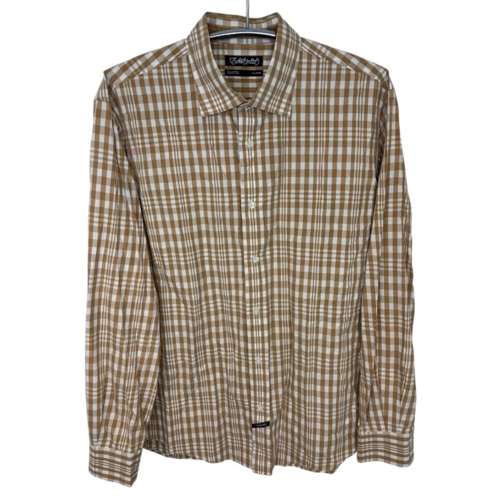 Ecko Unlimited Tan and White Checkered Button Down Shirt Size XL